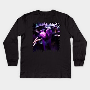 Amethyst Purple Parrots of the Feathery Gems Kids Long Sleeve T-Shirt